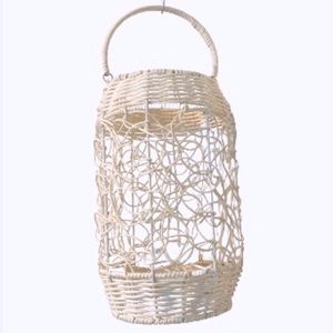 Candle Lantern Centerpiece White Cream Swirl Pattern Large-12" Tall x 8"…